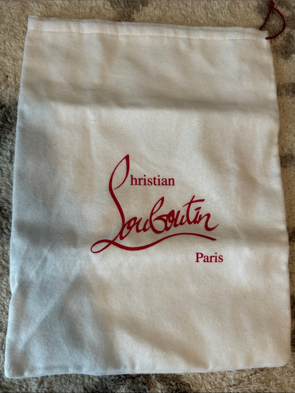 Christian Louboutin White Dust Bag with Red Logo Drawstring